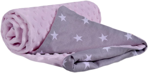 Krabbeldecke 100% Baumwolle 75x100cm doppelseitig multifunktional Minky Kuscheldecke für Kinderwagen weich flauschig (weiße Sterne mit rosa Minky)