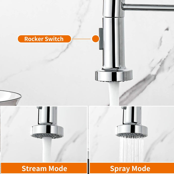 Küchenarmatur, Spring Wasserhahn Küche mit Pull Down Sprüher Brause, 2 Sprühmodi High Arc Einhebel Pültisch Mischbatterie (Chrom)