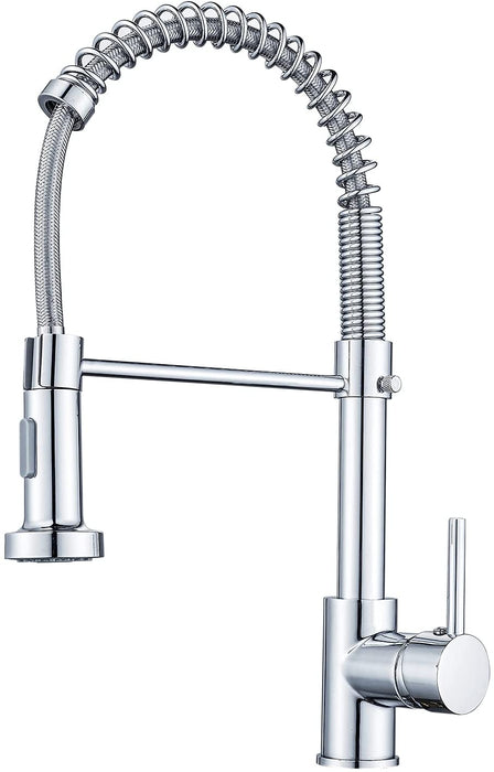 Küchenarmatur, Spring Wasserhahn Küche mit Pull Down Sprüher Brause, 2 Sprühmodi High Arc Einhebel Pültisch Mischbatterie (Chrom)
