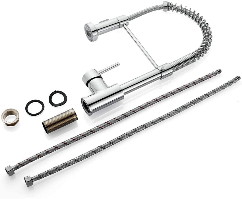 Küchenarmatur, Spring Wasserhahn Küche mit Pull Down Sprüher Brause, 2 Sprühmodi High Arc Einhebel Pültisch Mischbatterie (Chrom)