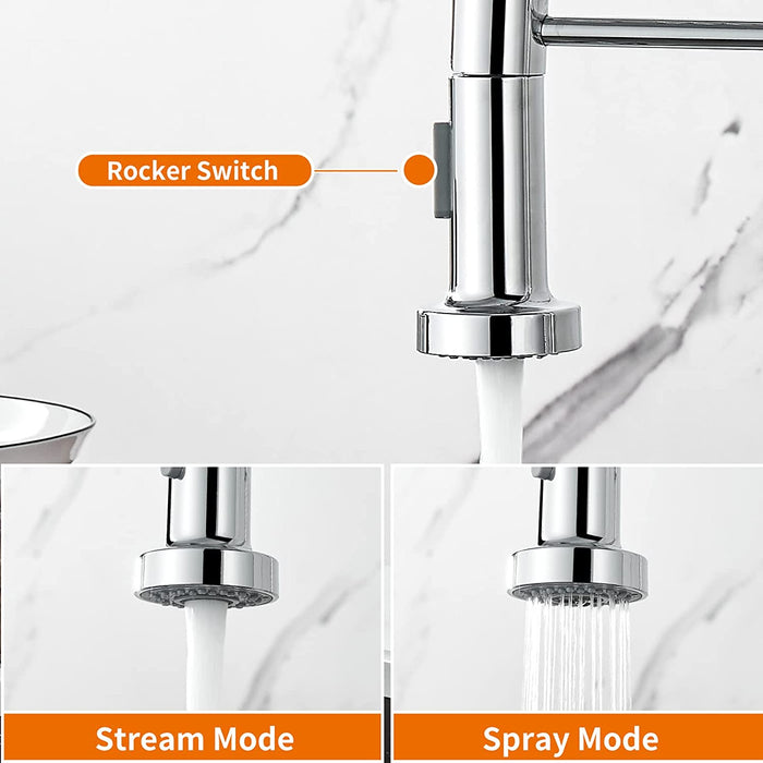 Küchenarmatur mit Niederdruck, Frühlingsküchenhahn mit herunterziehendem Sprühkopf, 2 Sprühmodi, High Arc Single Lever Sink Mixer Tap (Chrom)