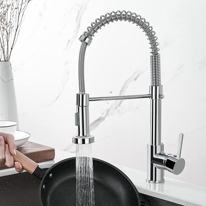 Küchenarmatur mit Niederdruck, Frühlingsküchenhahn mit herunterziehendem Sprühkopf, 2 Sprühmodi, High Arc Single Lever Sink Mixer Tap (Chrom)