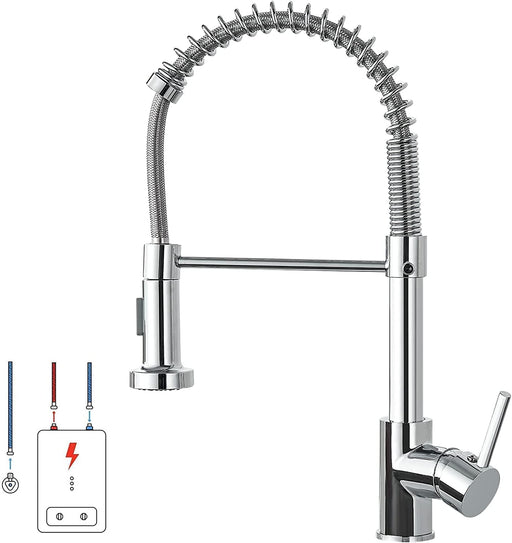 Küchenarmatur mit Niederdruck, Frühlingsküchenhahn mit herunterziehendem Sprühkopf, 2 Sprühmodi, High Arc Single Lever Sink Mixer Tap (Chrom)