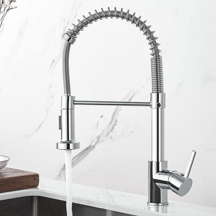 Küchenarmatur mit Niederdruck, Frühlingsküchenhahn mit herunterziehendem Sprühkopf, 2 Sprühmodi, High Arc Single Lever Sink Mixer Tap (Chrom)