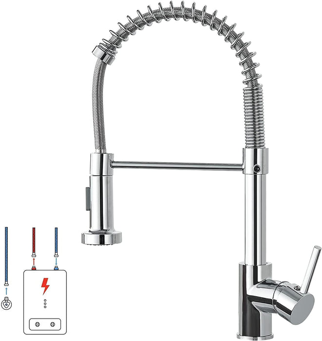 Küchenarmatur mit Niederdruck, Frühlingsküchenhahn mit herunterziehendem Sprühkopf, 2 Sprühmodi, High Arc Single Lever Sink Mixer Tap (Chrom)