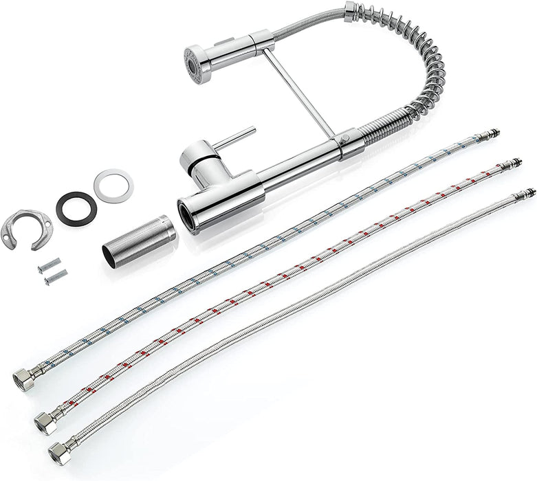 Küchenarmatur mit Niederdruck, Frühlingsküchenhahn mit herunterziehendem Sprühkopf, 2 Sprühmodi, High Arc Single Lever Sink Mixer Tap (Chrom)