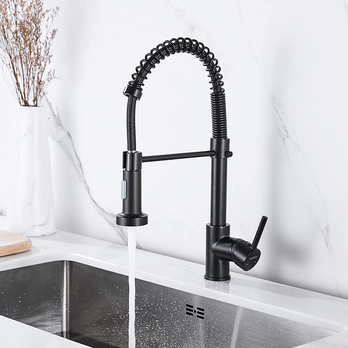 Küchenarmatur mit herausziehbarem Sprüher, Cobbe High Arc Schwanenhals Küchenspüle Wasserhahn, Einhandgriff Edelstahl Mischbatterie (schwarz)