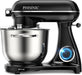 Küchenmaschine Knetmaschine (1800 W) leistungsstark leise und multifunktional Metallgehäuse inkl 6,5 L Edelstahlschüssel 3-Rührwerkzeuge Spritzschutz