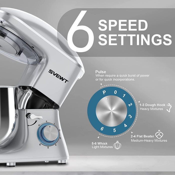 Küchenmaschine Knetmaschine, Teigmaschine 6 Geschwindigkeit 8L 1500W Knetmaschine mit Knethaken, Schneebesen, Rührbesen, Rührschüssel