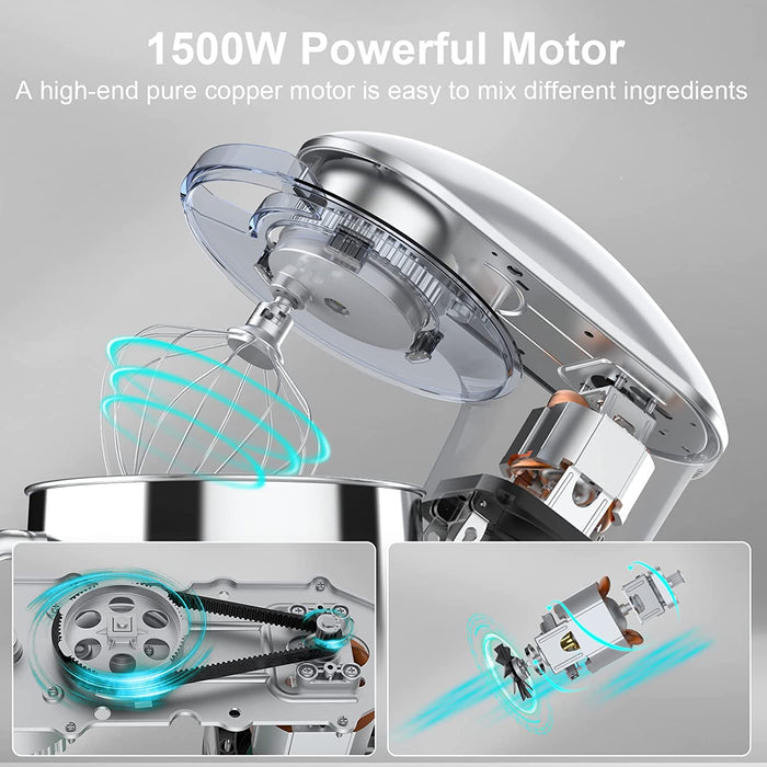 Küchenmaschine Knetmaschine, Teigmaschine 6 Geschwindigkeit 8L 1500W Knetmaschine mit Knethaken, Schneebesen, Rührbesen, Rührschüssel