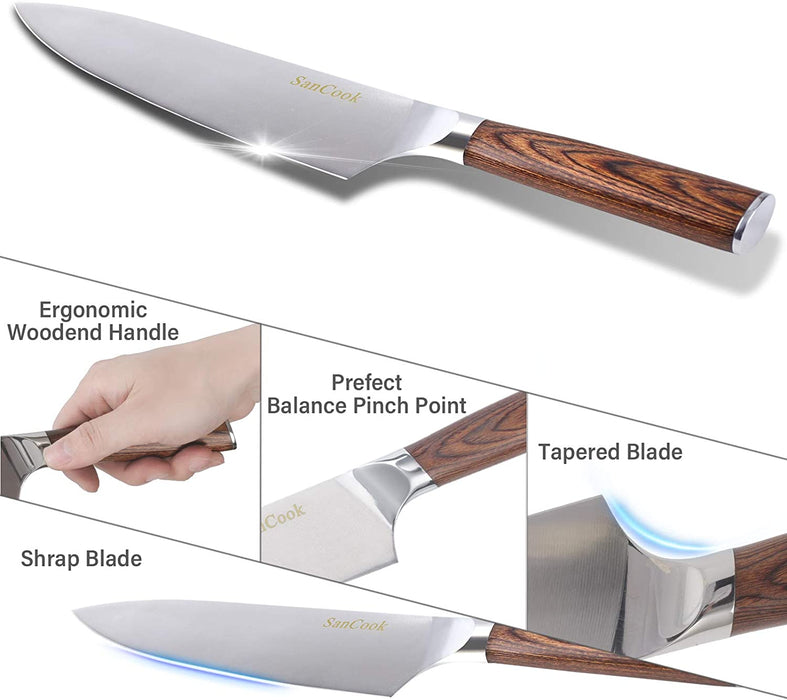 Küchenmesser Kochmesser Gemüsemesser 8 Zoll, Ultra Sharp Professionelle Küchenmesser High Carbon Edelstahl Messer mit ergonomischem Griff 