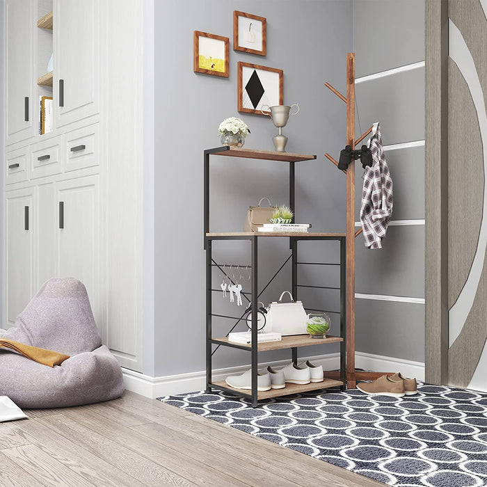 Küchenregal Standregal Mikrowellenhalter Bäcker Regal Haushaltsregal,Schwarz + Hell Eiche