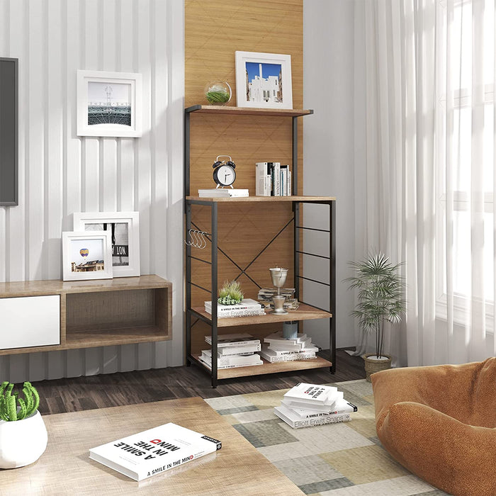 Küchenregal Standregal Mikrowellenhalter Bäcker Regal Haushaltsregal,Schwarz + Hell Eiche