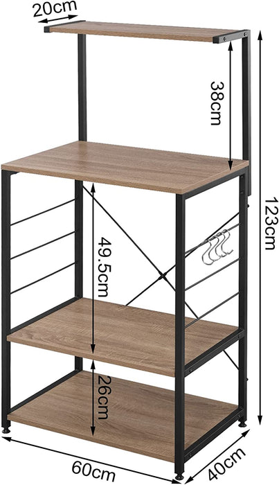 Küchenregal Standregal Mikrowellenhalter Bäcker Regal Haushaltsregal,Schwarz + Hell Eiche