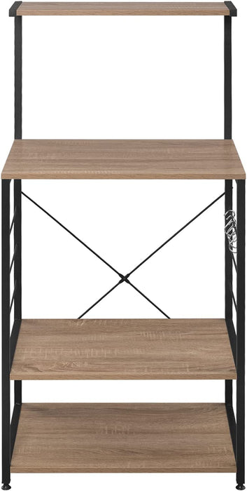 Küchenregal Standregal Mikrowellenhalter Bäcker Regal Haushaltsregal,Schwarz + Hell Eiche