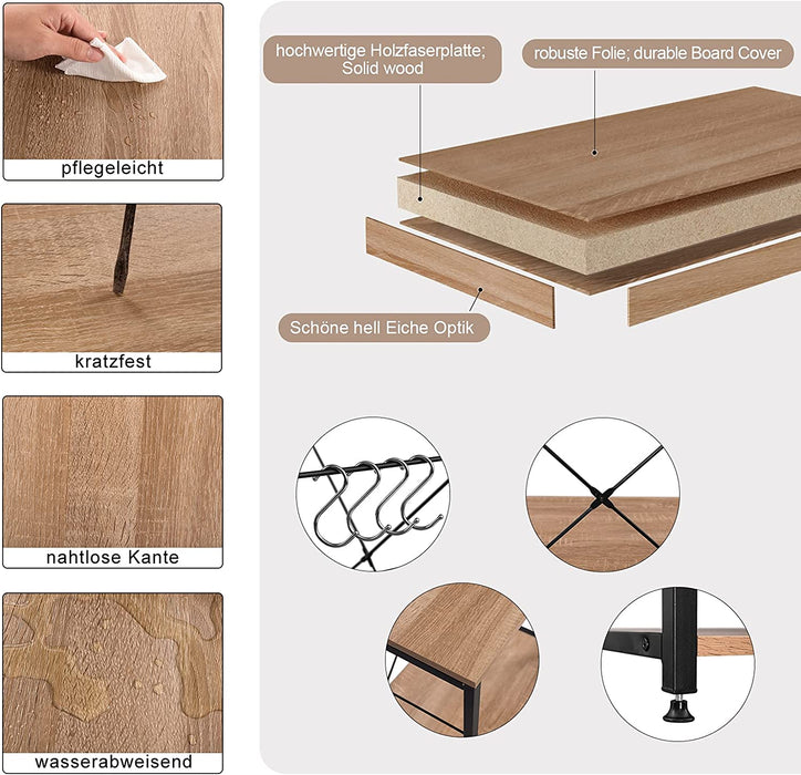 Küchenregal Standregal Mikrowellenhalter Bäcker Regal Haushaltsregal,Schwarz + Hell Eiche