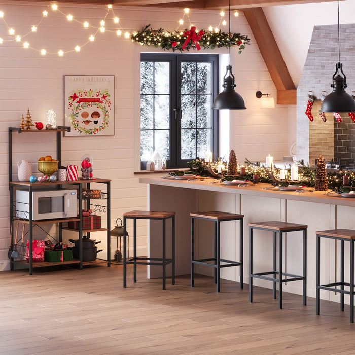 Küchenregal, Standregal mit Metallkorb, Bäckerregal mit 6 S-Haken und Regalablagen, Mikrowellenregal, Gewürzregal, für Töpfe und Pfannen