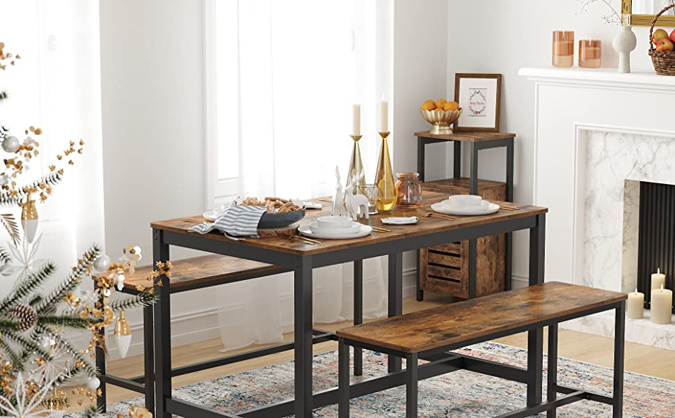 Küchentisch, Esstisch, 120 x 75 x 75 cm, Esszimmertisch für 4 Personen, Kaffeetisch, Wohnzimmer, Esszimmer, Stahlgestell, einfacher Aufbau