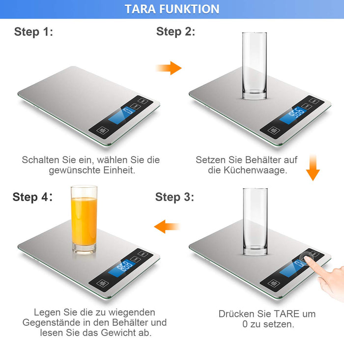 Küchenwaage Digital，Küchenwaage 10KG Grau Digitalwaage Haushaltswaage digital, Elektronische Waage küchen mit Großer Edelstahl Wiegefläche