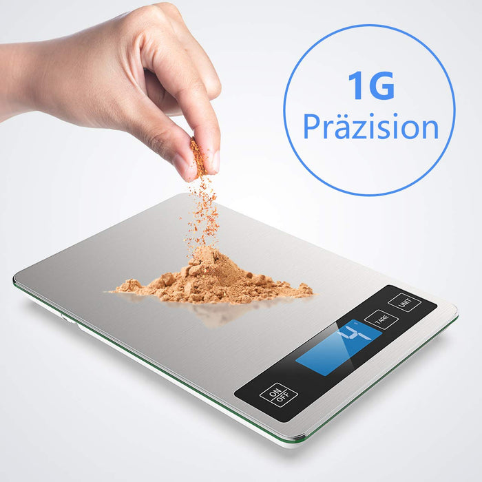 Küchenwaage Digital，Küchenwaage 10KG Grau Digitalwaage Haushaltswaage digital, Elektronische Waage küchen mit Großer Edelstahl Wiegefläche