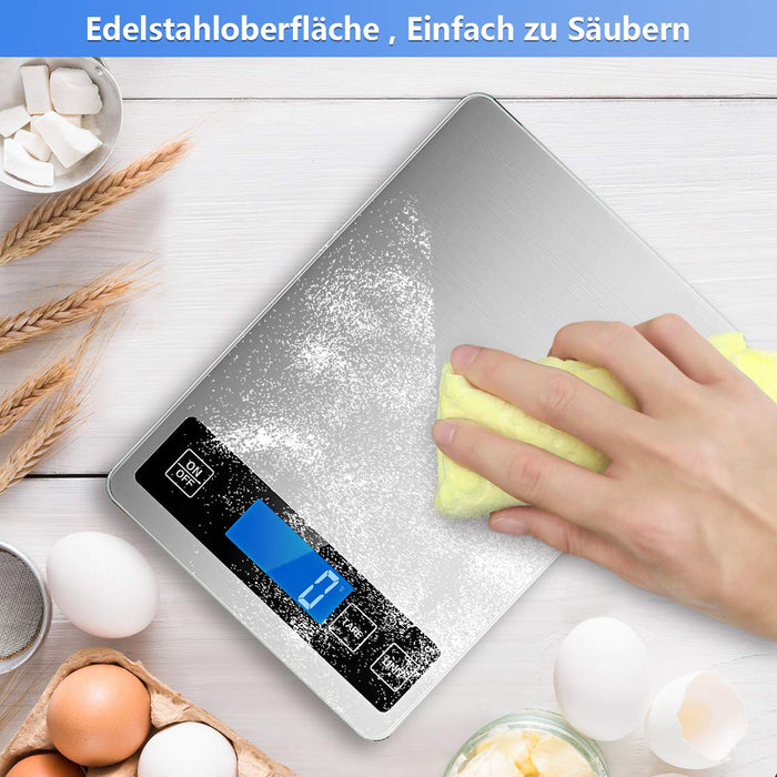 Küchenwaage Digital，Küchenwaage 10KG Grau Digitalwaage Haushaltswaage digital, Elektronische Waage küchen mit Großer Edelstahl Wiegefläche