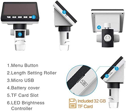 LCD Digitales Mikroskop, 4,3 Zoll Mikroskop 50X-1000X Vergrößerung Zoom 2 Megapixel 2600 mAh Akku USB Mikroskop mit 8 Einstellbaren LED Leuchten