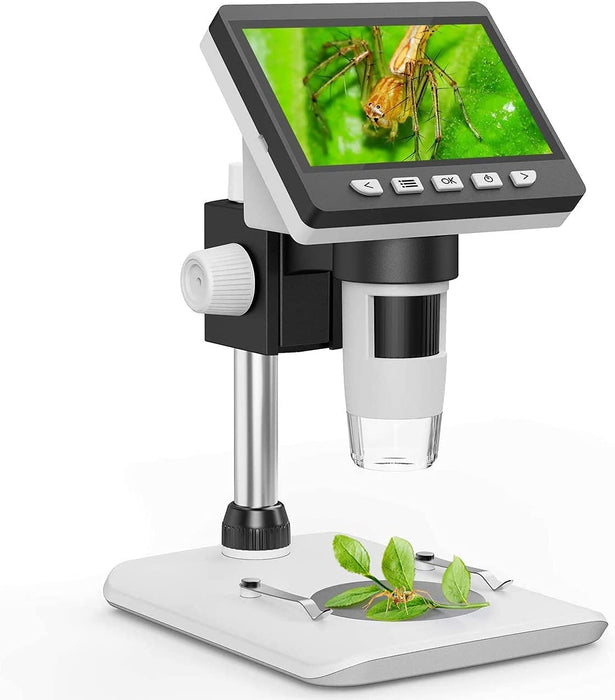 LCD Digitales Mikroskop, 4,3 Zoll Mikroskop 50X-1000X Vergrößerung Zoom 2 Megapixel 2600 mAh Akku USB Mikroskop mit 8 Einstellbaren LED Leuchten