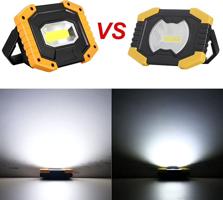 LED Baustrahler Akku Arbeitsleuchte Arbeitsstrahler tragbares wasserdichter Arbeitslicht mit 4*Wiederaufladbare Batterien, USB, 3 Lichtmodi