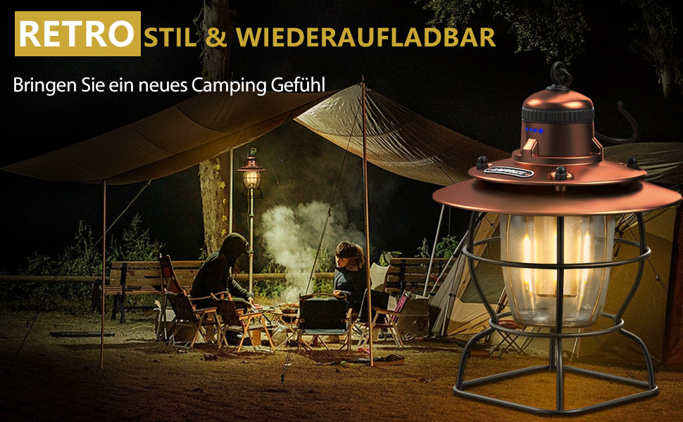 LED Campinglampe, Wiederaufladbare Camping Laterne Dimmbar, Outdoor Lampe batteriebetrieben für Draußen Garten, Batteriebetrieben Notfallleuchte