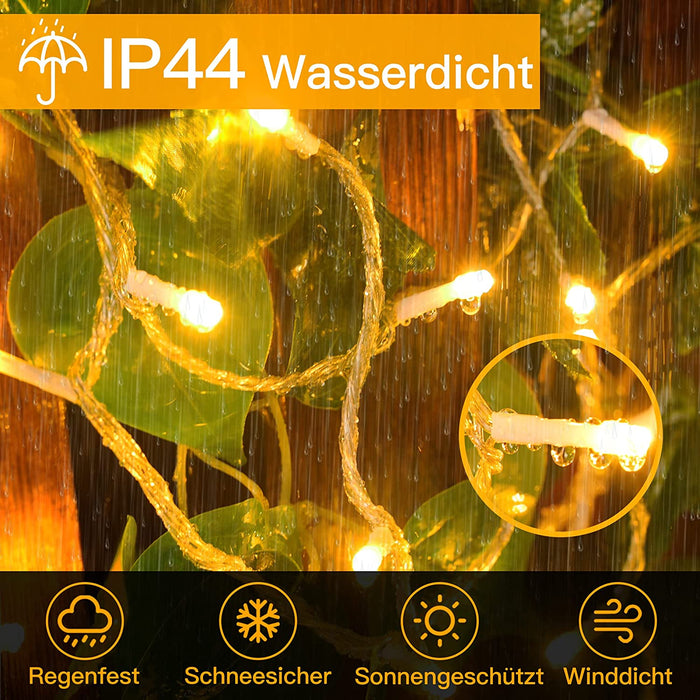 LED Lichterkette Außen, 20m 200LED Lichterkette Weihnachtsbaum mit Fernbedienung & Timer, 8 Modi IP44 Wasserdicht Warmweiß Lichterkette