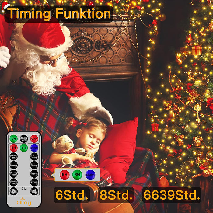LED Lichterkette Außen, 20m 200LED Lichterkette Weihnachtsbaum mit Fernbedienung & Timer, 8 Modi IP44 Wasserdicht Warmweiß Lichterkette