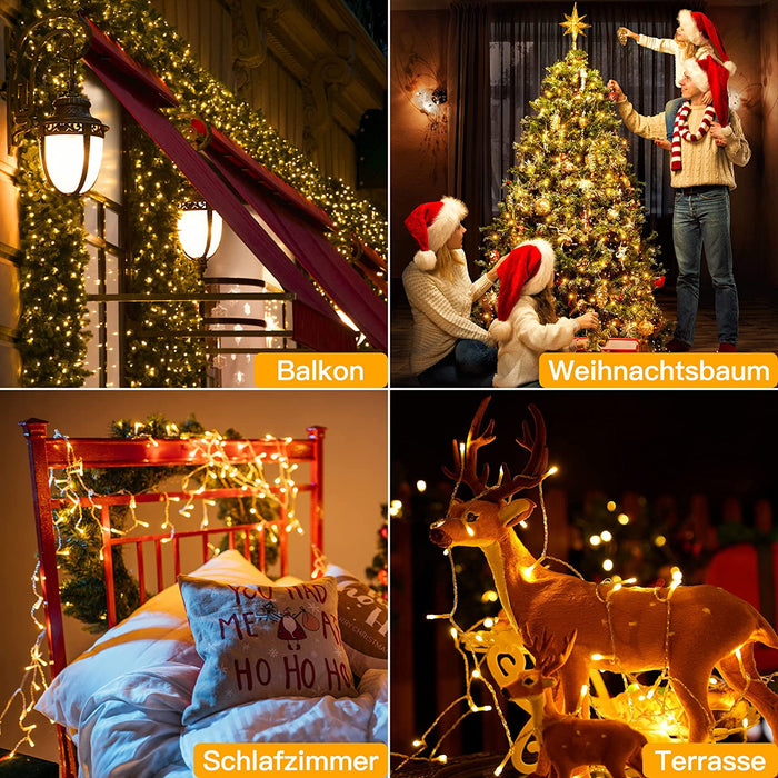 LED Lichterkette Außen, 20m 200LED Lichterkette Weihnachtsbaum mit Fernbedienung & Timer, 8 Modi IP44 Wasserdicht Warmweiß Lichterkette