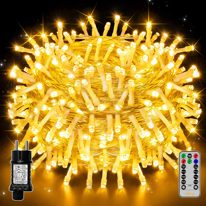 LED Lichterkette Außen, 20m 200LED Lichterkette Weihnachtsbaum mit Fernbedienung & Timer, 8 Modi IP44 Wasserdicht Warmweiß Lichterkette