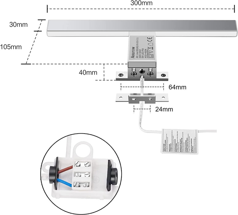 LED Spiegellampe Badezimmer Spiegelleuchte 5W 300mm 500lm IP44 Badleuchte Neutralweiß 4000k,Spiegellampen Spiegel Badezimmerschrank 230V