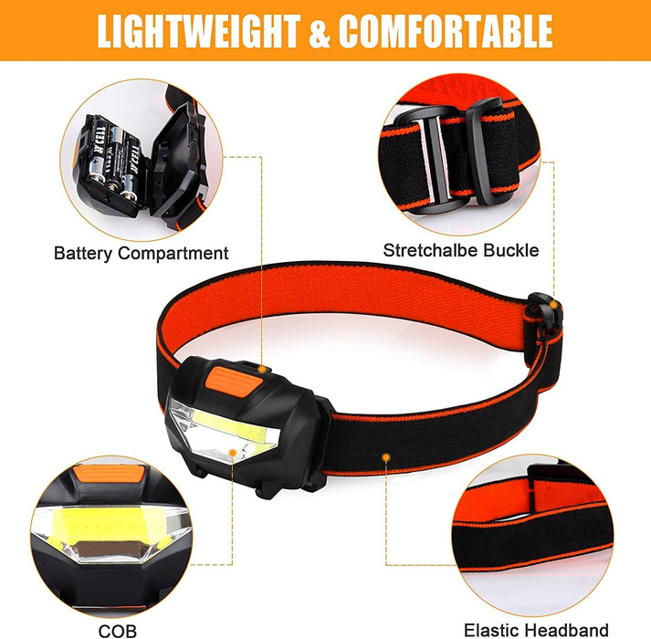 LED Stirnlampe, 2 Stück LED Kopflampe 3 Lichtmodi 140 Lumen 60° Einstellbarer, Wasserdicht Leichtgewichts, Superhell LED Stirnlampen 