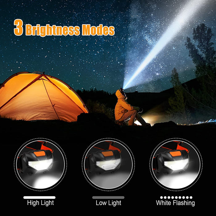 LED Stirnlampe, 2 Stück LED Kopflampe 3 Lichtmodi 140 Lumen 60° Einstellbarer, Wasserdicht Leichtgewichts, Superhell LED Stirnlampen 