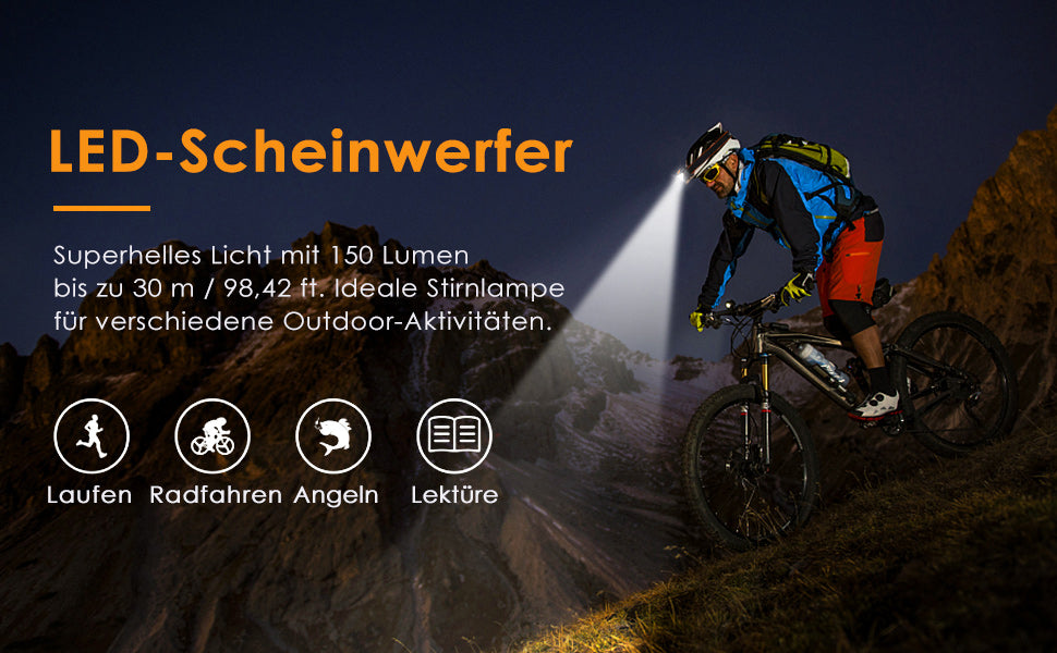 LED Stirnlampe, 2 Stück LED Kopflampe 3 Lichtmodi 140 Lumen 60° Einstellbarer, Wasserdicht Leichtgewichts, Superhell LED Stirnlampen 