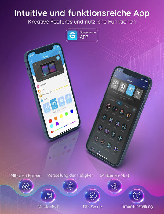 LED Strip 10m, Bluetooth RGB LED Streifen, Farbwechsel, Musik Sync, 64 Szenenmodus, Steuerbar via App-steuerung, und Steuerbox