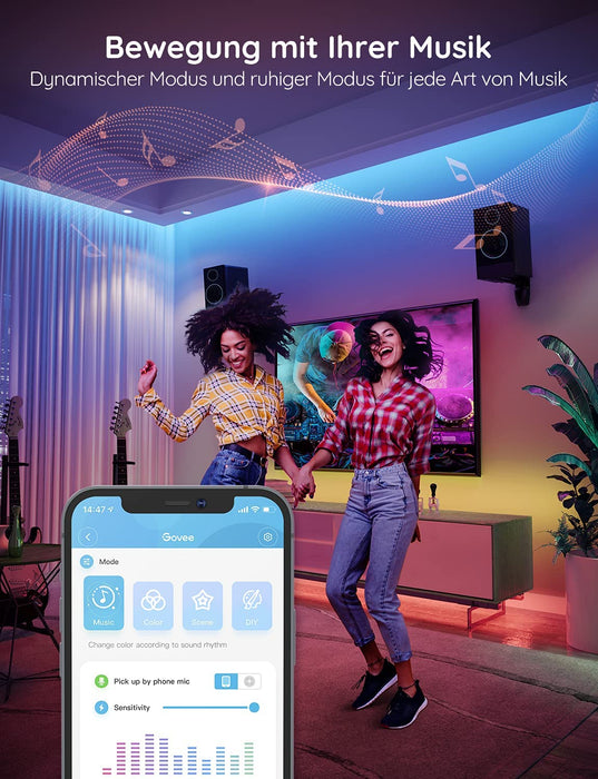 LED Strip 10m, Bluetooth RGB LED Streifen, Farbwechsel, Musik Sync, 64 Szenenmodus, Steuerbar via App-steuerung, und Steuerbox