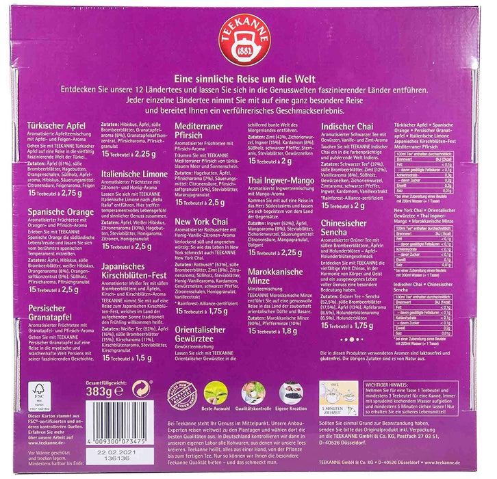 Ländertee Collection Box, 180 Teebeutel in 12 Sorten, 383 g