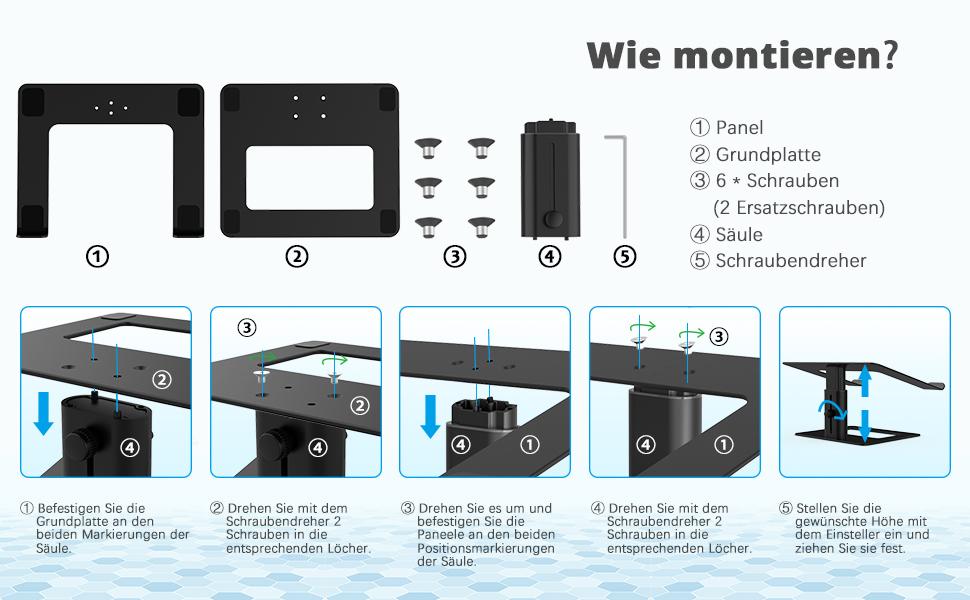 Laptopständer, höhenverstellbarer Laptop-Riser, belüfteter Aluminium-Notebookhalter für Schreibtisch, kompatibel mit 10-17''