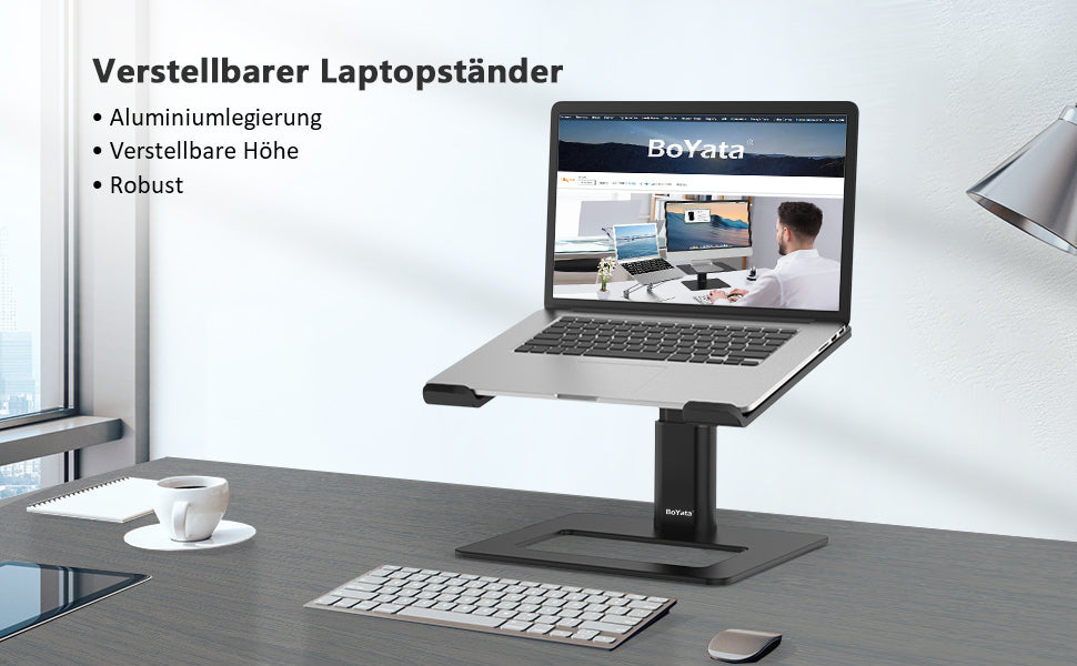 Laptopständer, höhenverstellbarer Laptop-Riser, belüfteter Aluminium-Notebookhalter für Schreibtisch, kompatibel mit 10-17''