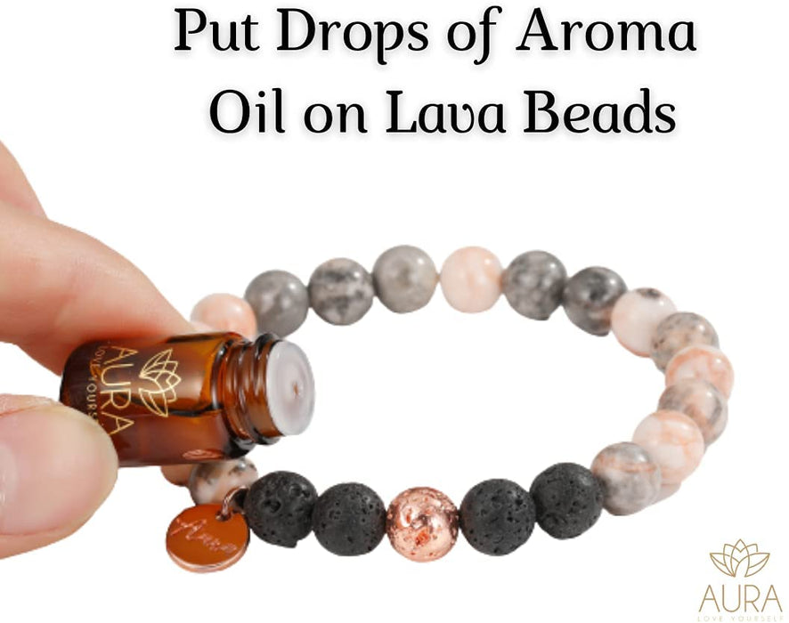 Lavastein-Perlenarmband mit ätherischem Öl - Yoga-Perlen-Armband mit Diffusor für ätherische Öle, ideal gegen Angst, Stress, hilft beim Entspannen
