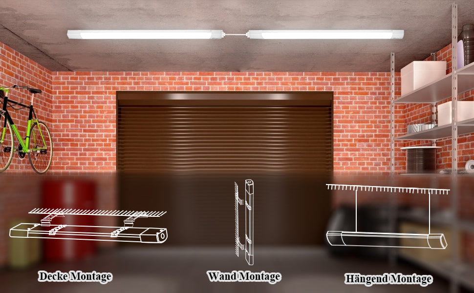 Led Feuchtraumleuchte 60CM 18W Led Röhre Reihenschaltung Werkstattlampe IP66 Wasserfest Leuchte für Garage Keller Werkstatt Feuchtraum