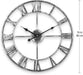 Leise Wanduhr, europäisches Bauernhaus, Vintage-Uhr mit römischen Ziffern, 40 cm, Nicht tickend, batteriebetrieben, Metallskelett, dekorative Uhr für Zuhause, Küche, Café (Silber)