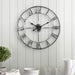 Leise Wanduhr, europäisches Bauernhaus, Vintage-Uhr mit römischen Ziffern, 40 cm, Nicht tickend, batteriebetrieben, Metallskelett, dekorative Uhr für Zuhause, Küche, Café (Silber)