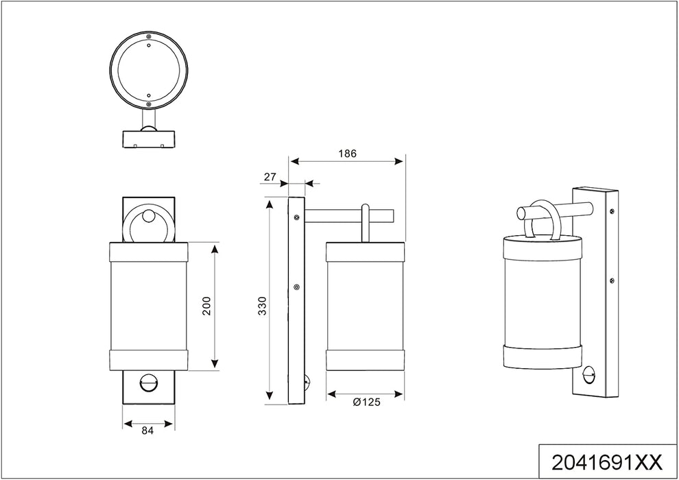 Leuchten Außen Wandleuchte Sambesi, Aluminium Druckguss Anthrazit, Acryl klar, exklusiv 1x E27, Bewegungssensor, Dämmerungssensor