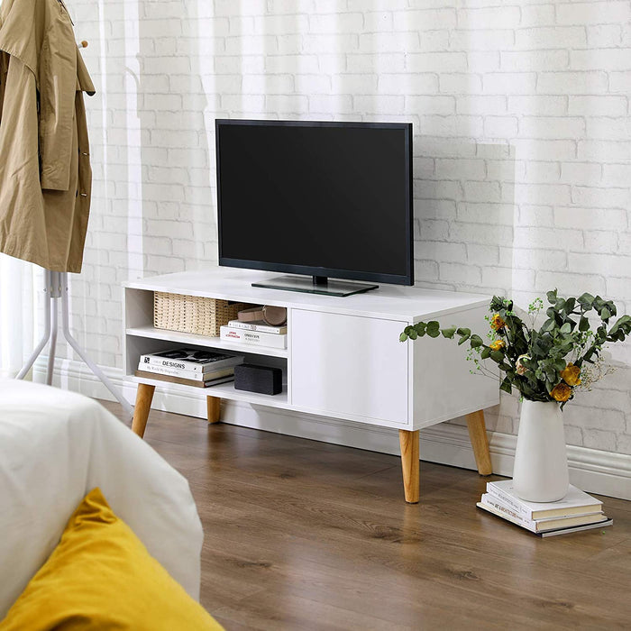 Lowboard im skandinavischen Stil, TV-Regal, Fernsehtisch, Fernsehschrank, für Ihren Flachbildschirm, Spielekonsolen, Wohnzimmer, Büro, weiß