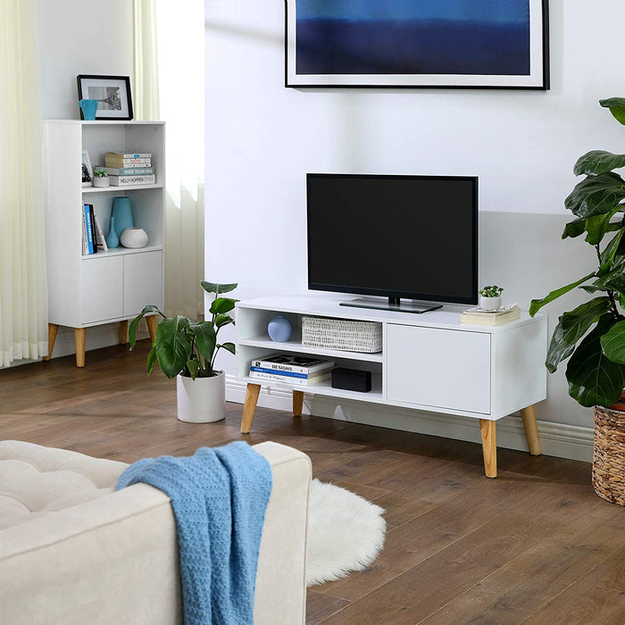 Lowboard im skandinavischen Stil, TV-Regal, Fernsehtisch, Fernsehschrank, für Ihren Flachbildschirm, Spielekonsolen, Wohnzimmer, Büro, weiß