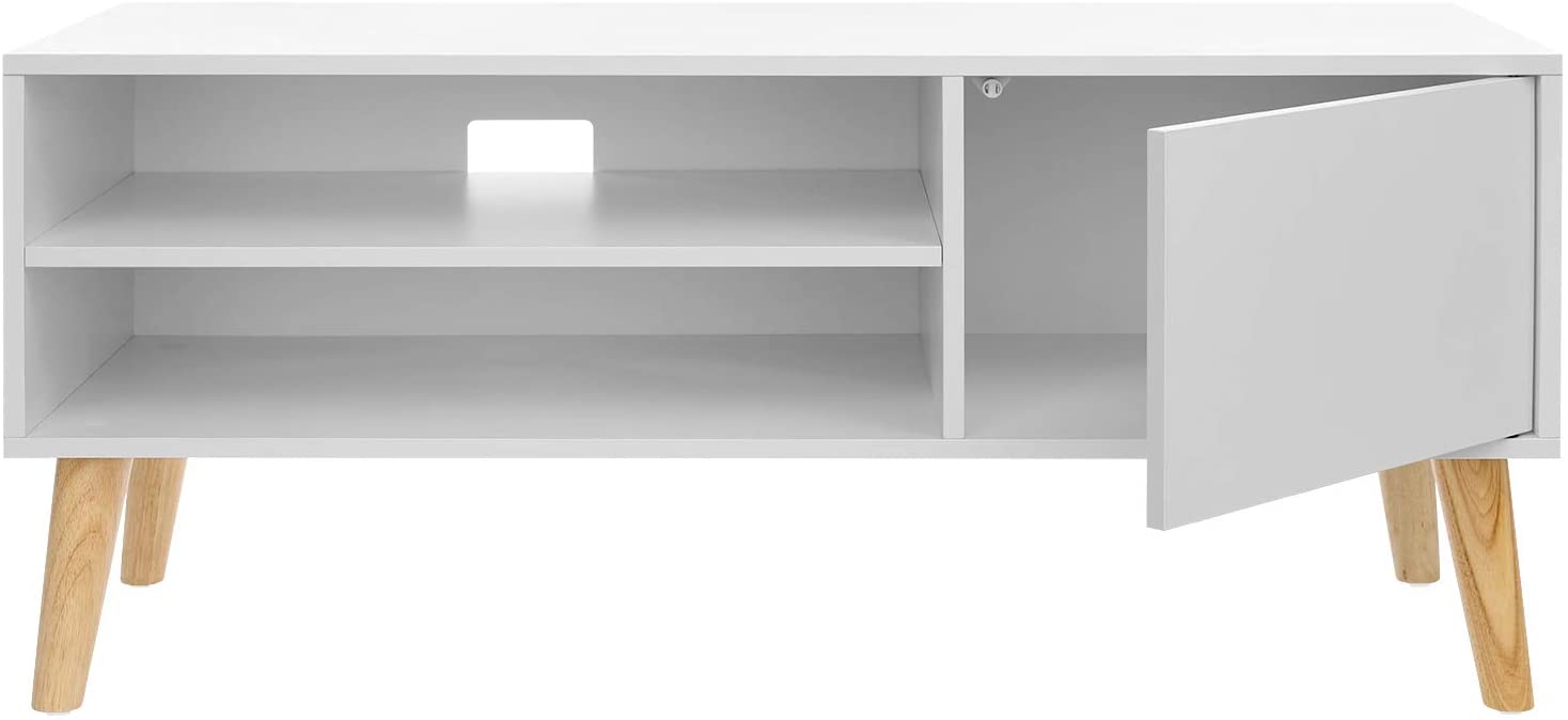 Lowboard im skandinavischen Stil, TV-Regal, Fernsehtisch, Fernsehschrank, für Ihren Flachbildschirm, Spielekonsolen, Wohnzimmer, Büro, weiß